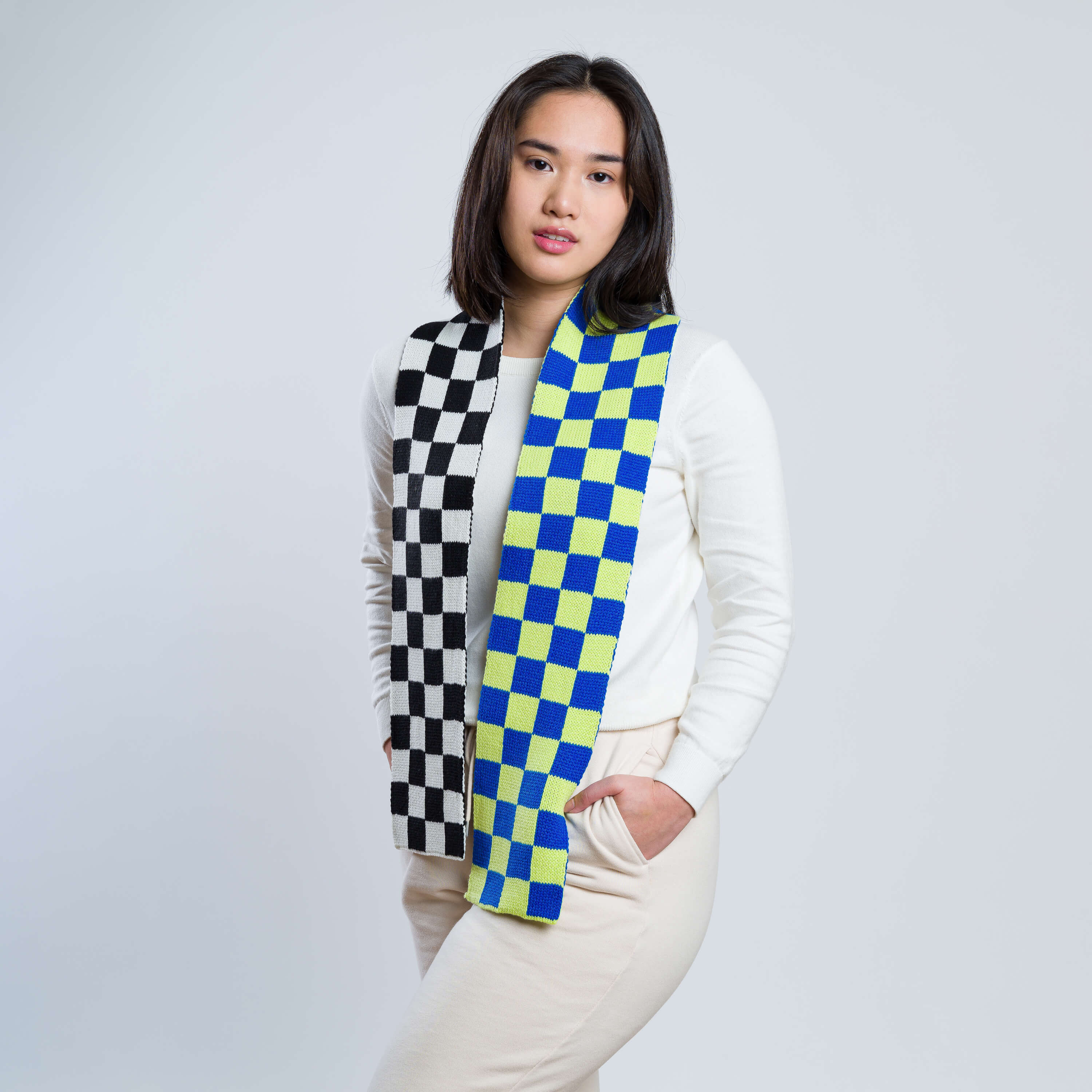 Checkerboard Knit Mini Scarf - Image 10