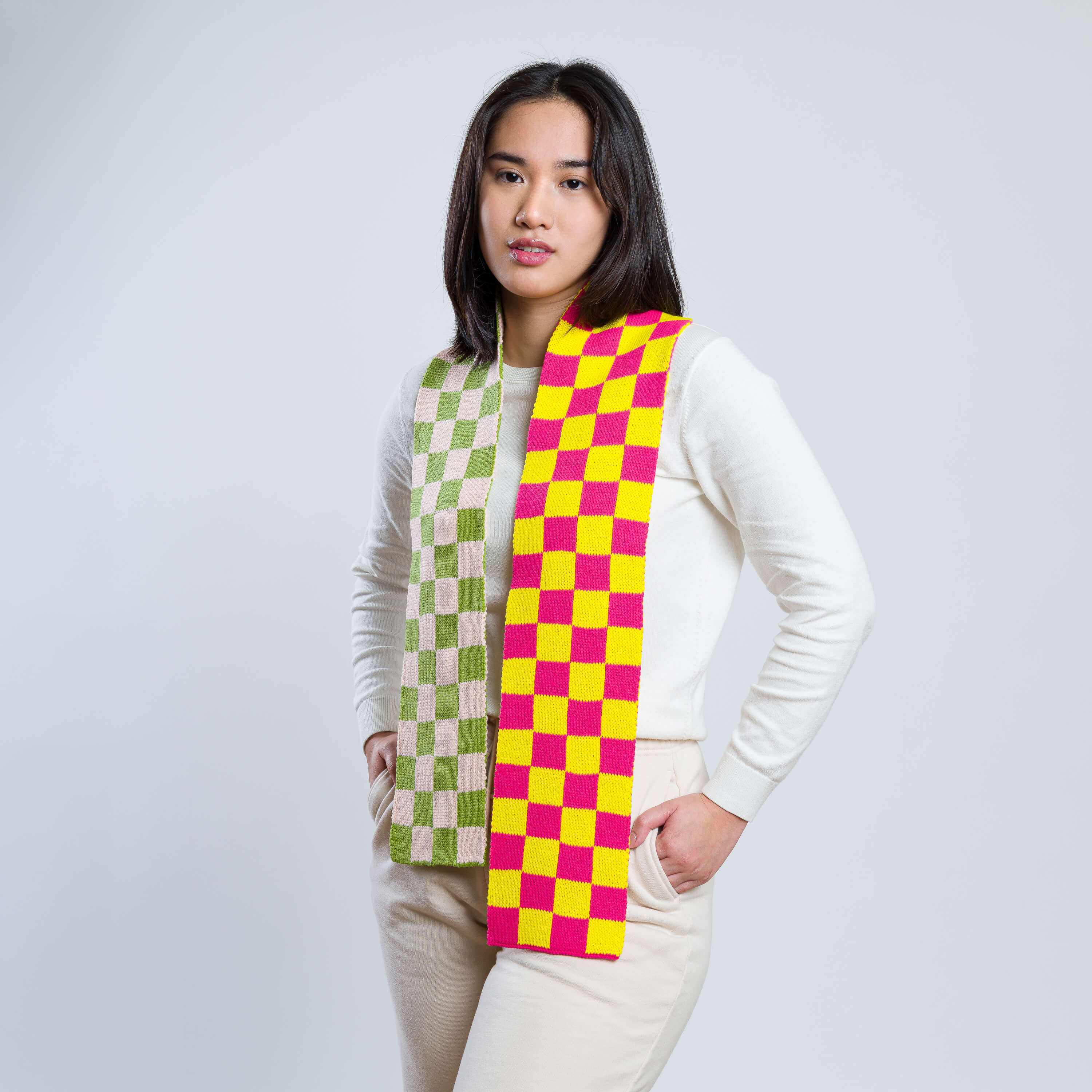 Checkerboard Knit Mini Scarf - Image 11