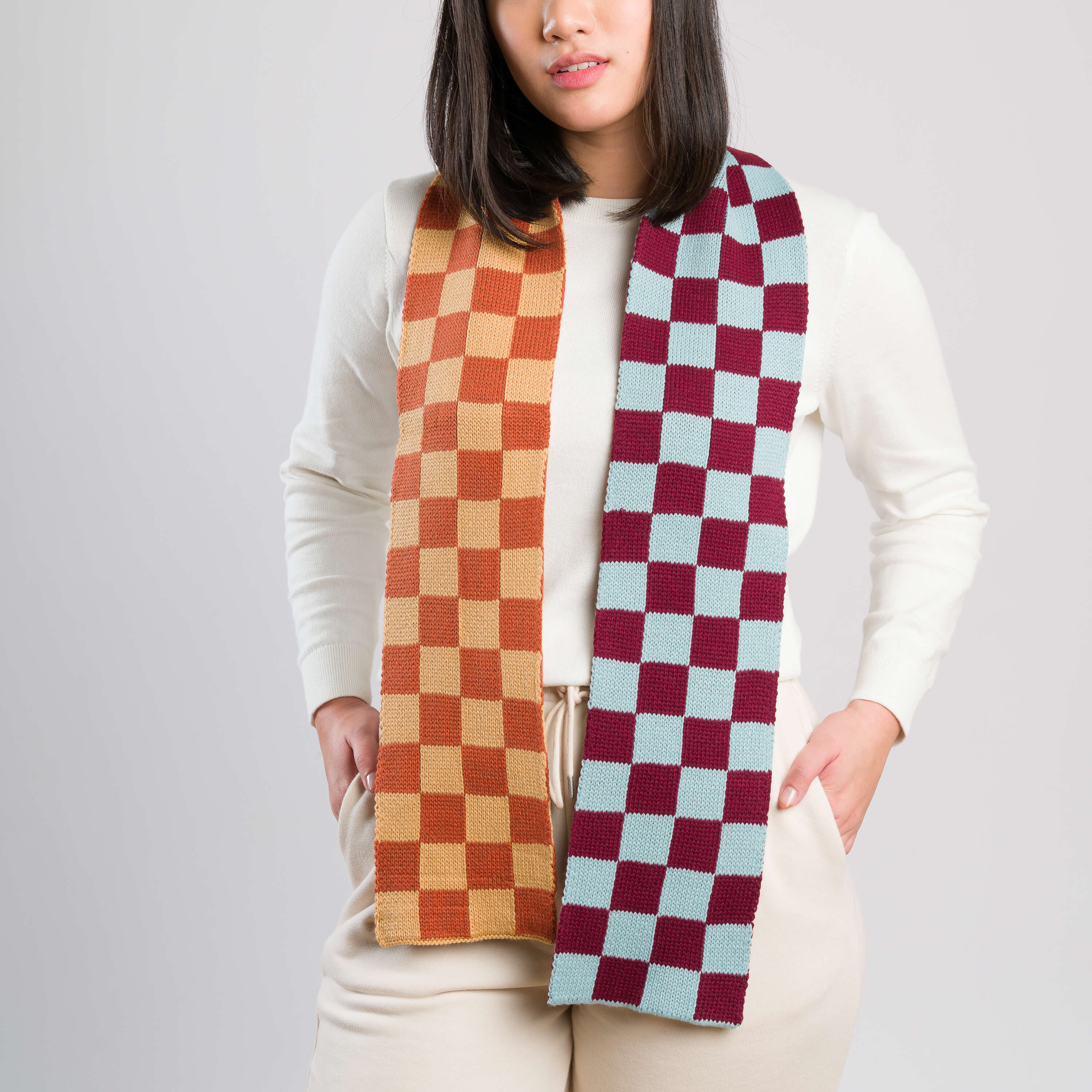 Checkerboard Knit Mini Scarf - Image 12