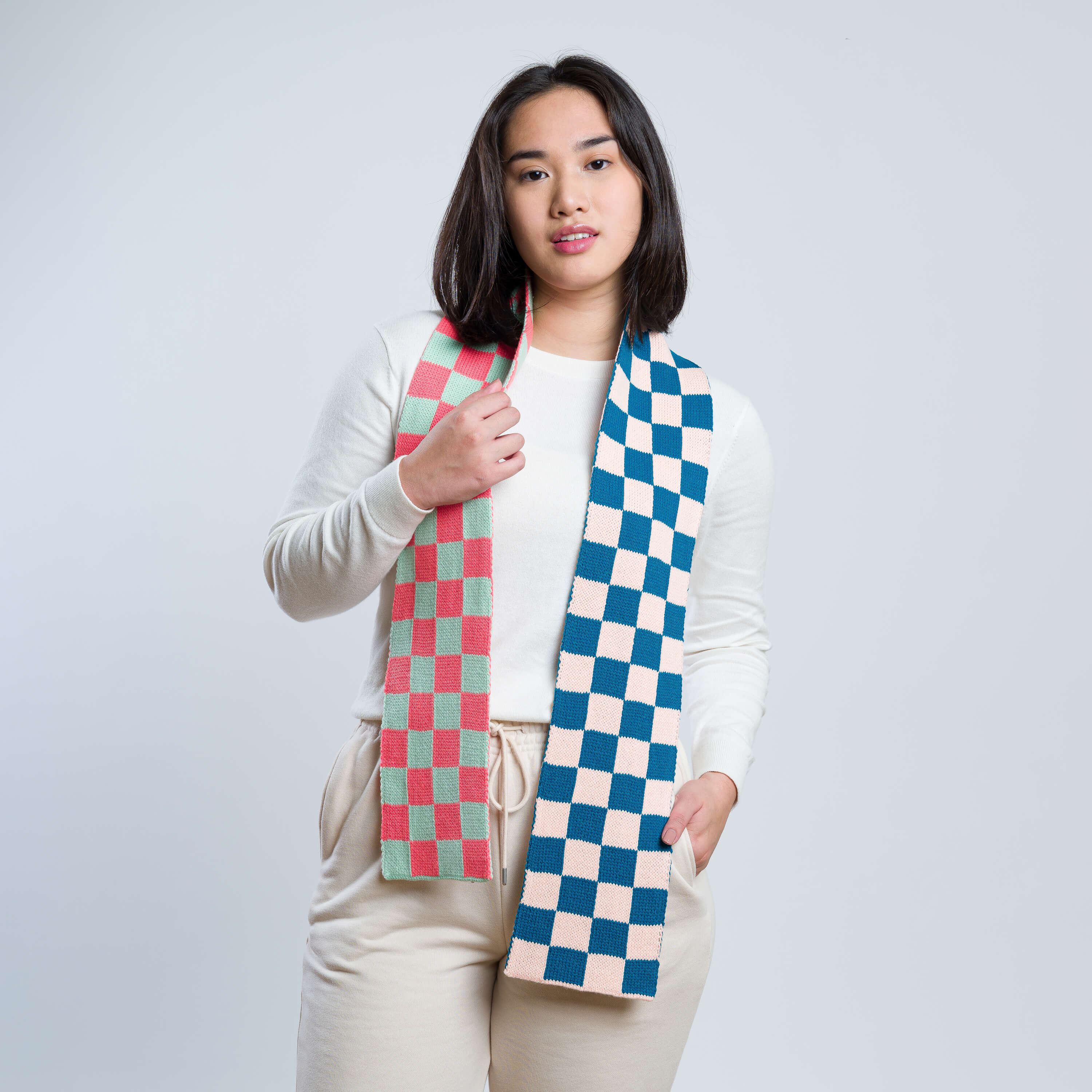 Checkerboard Knit Mini Scarf - Image 9