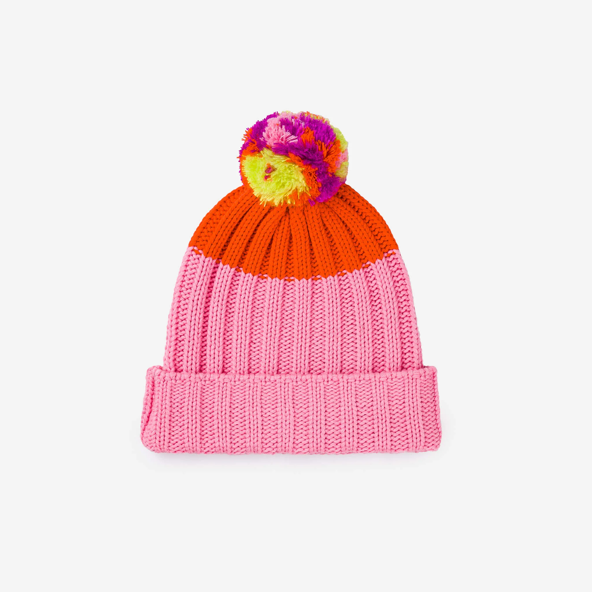Chunky Colorblock Knit Pom Beanie - Image 3