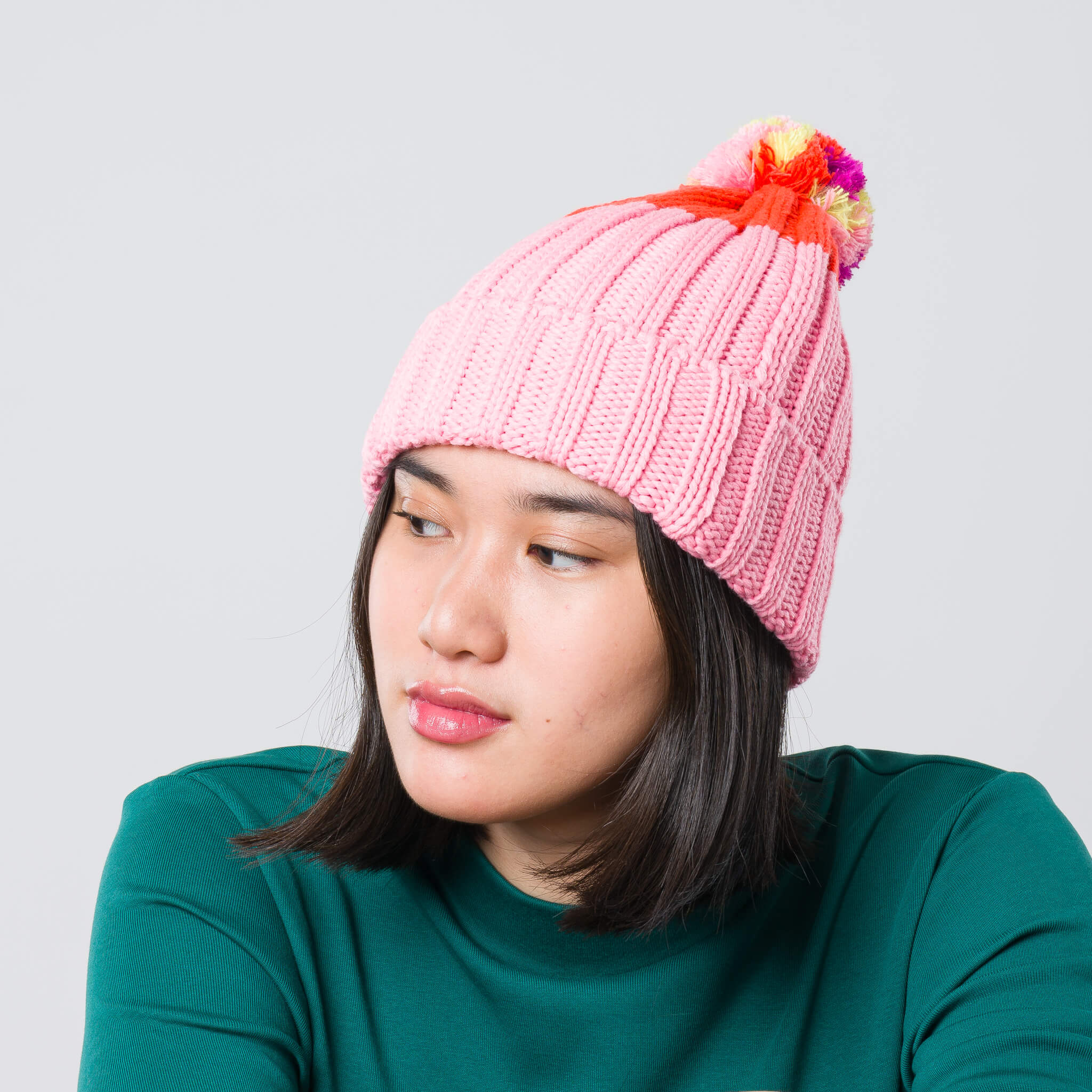 Chunky Colorblock Knit Pom Beanie - Image 6