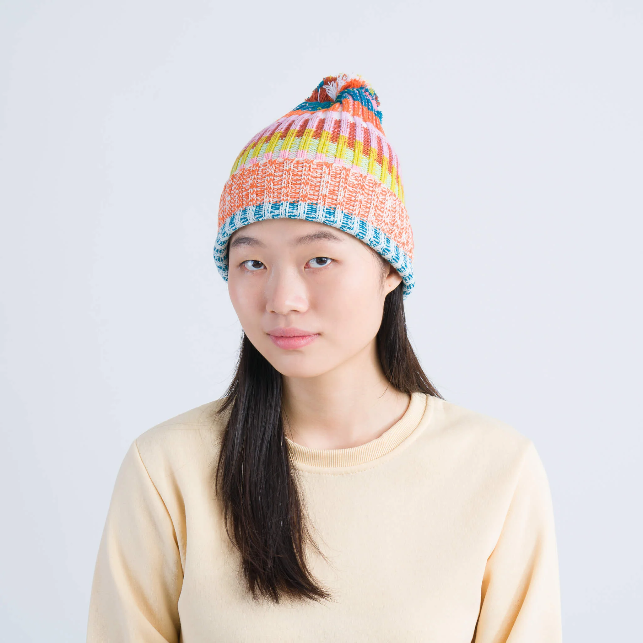 Mosaic Stripe Pom Beanie - Image 3