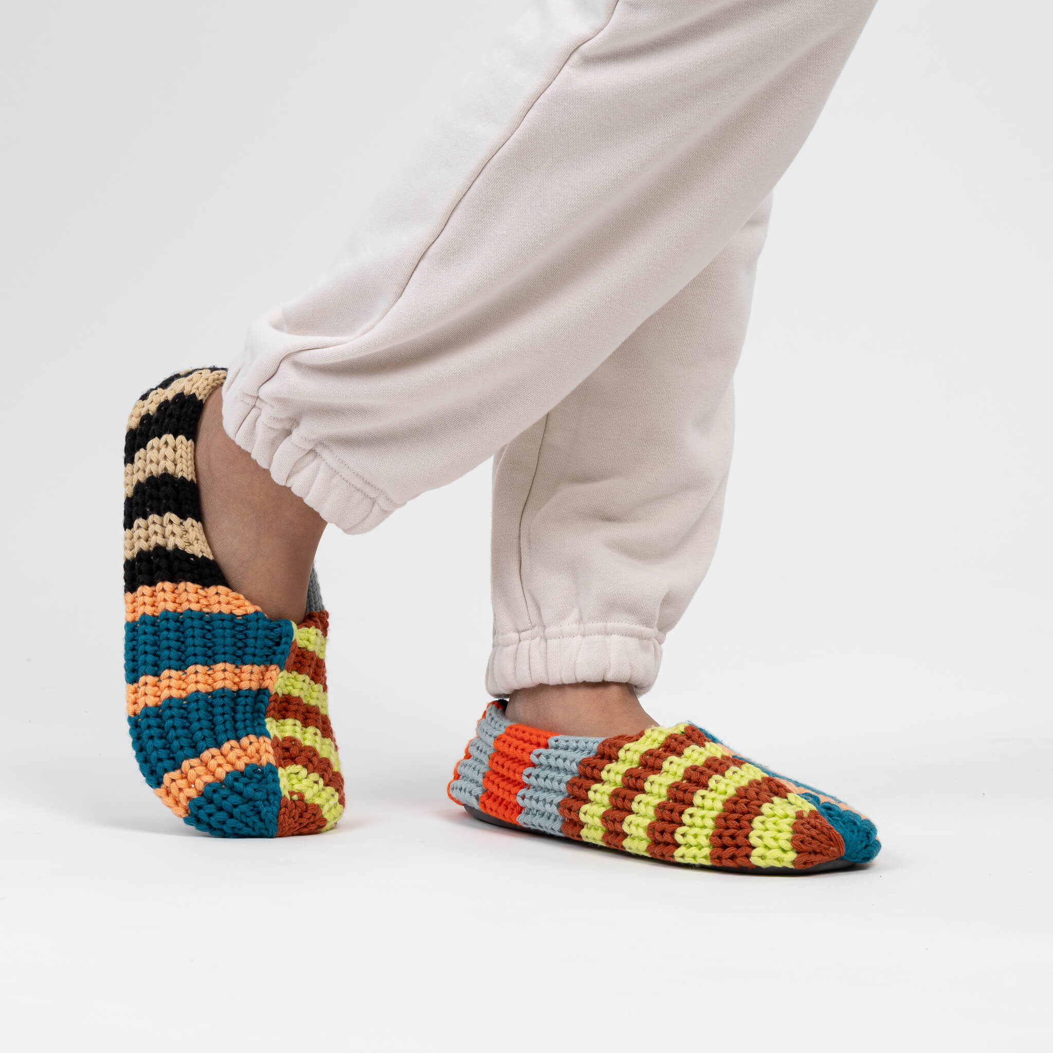 Patchwork Stripe Rib Slippers - Image 6