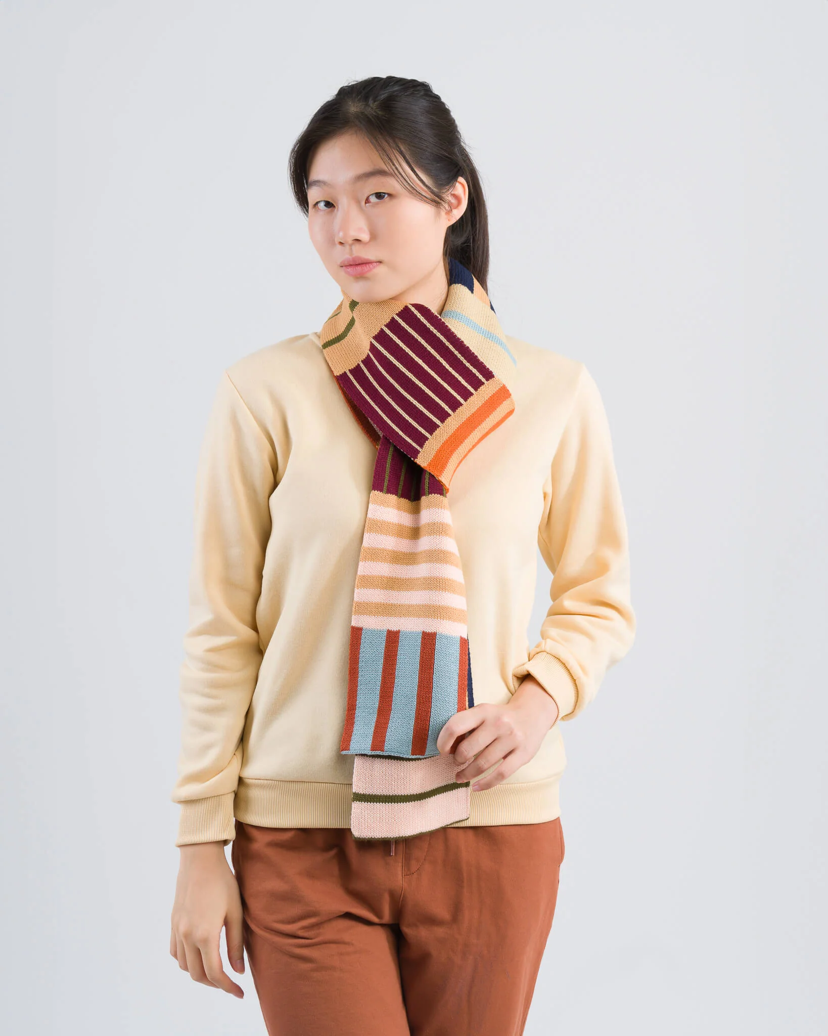 Patchwork Stripe Skinny Scarf - Image 10