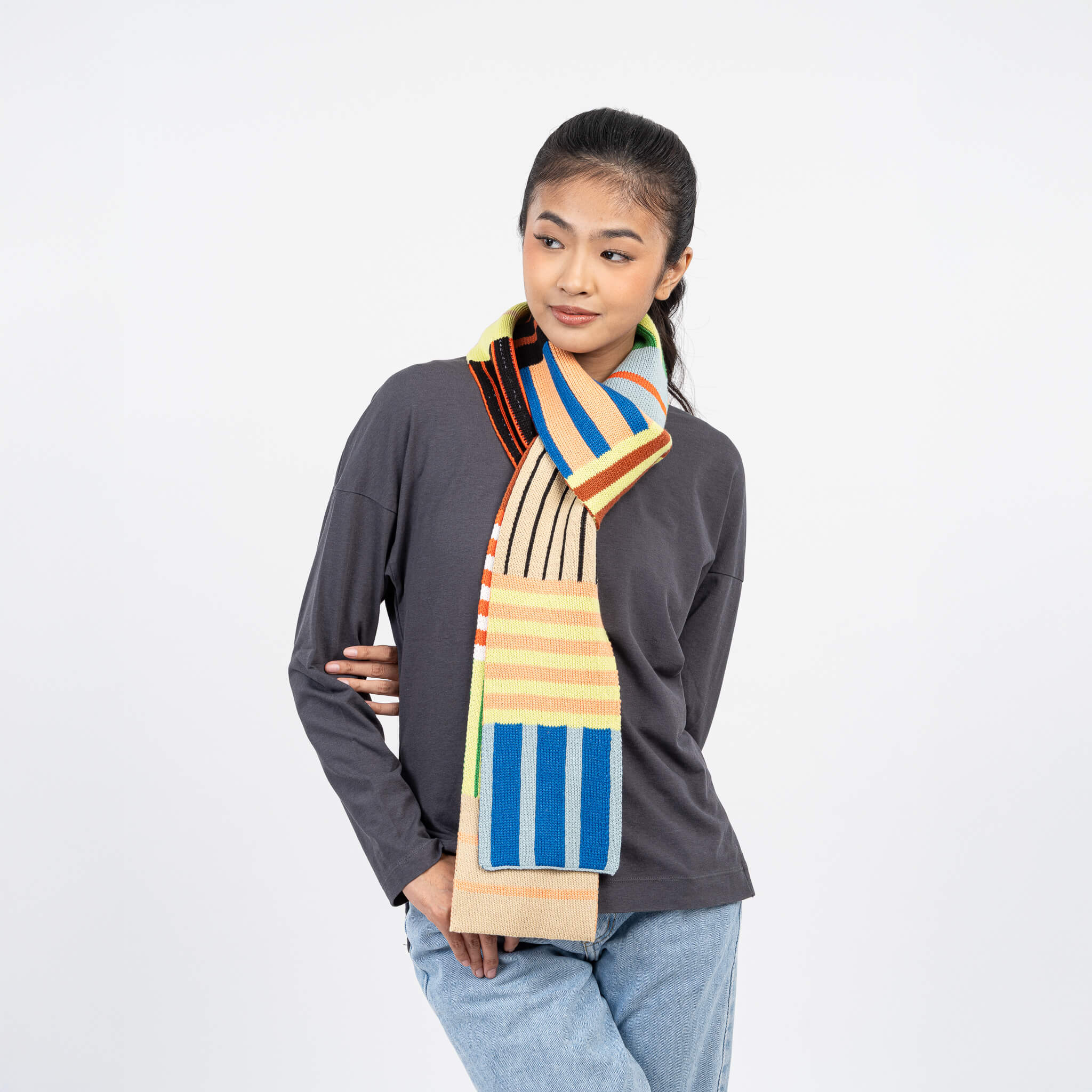Patchwork Stripe Skinny Scarf - Image 12
