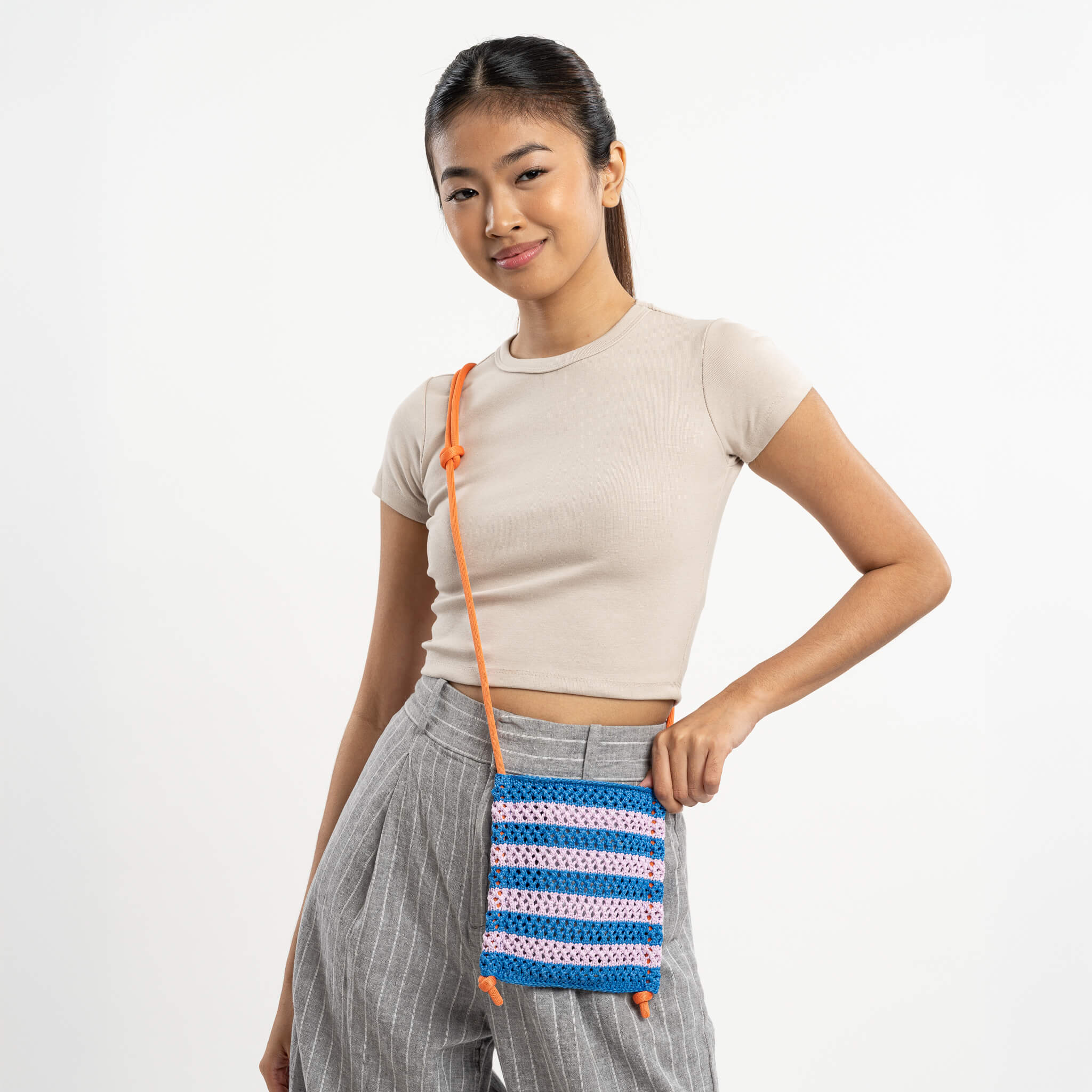 Stripe Raffia Phone Sling - Image 5