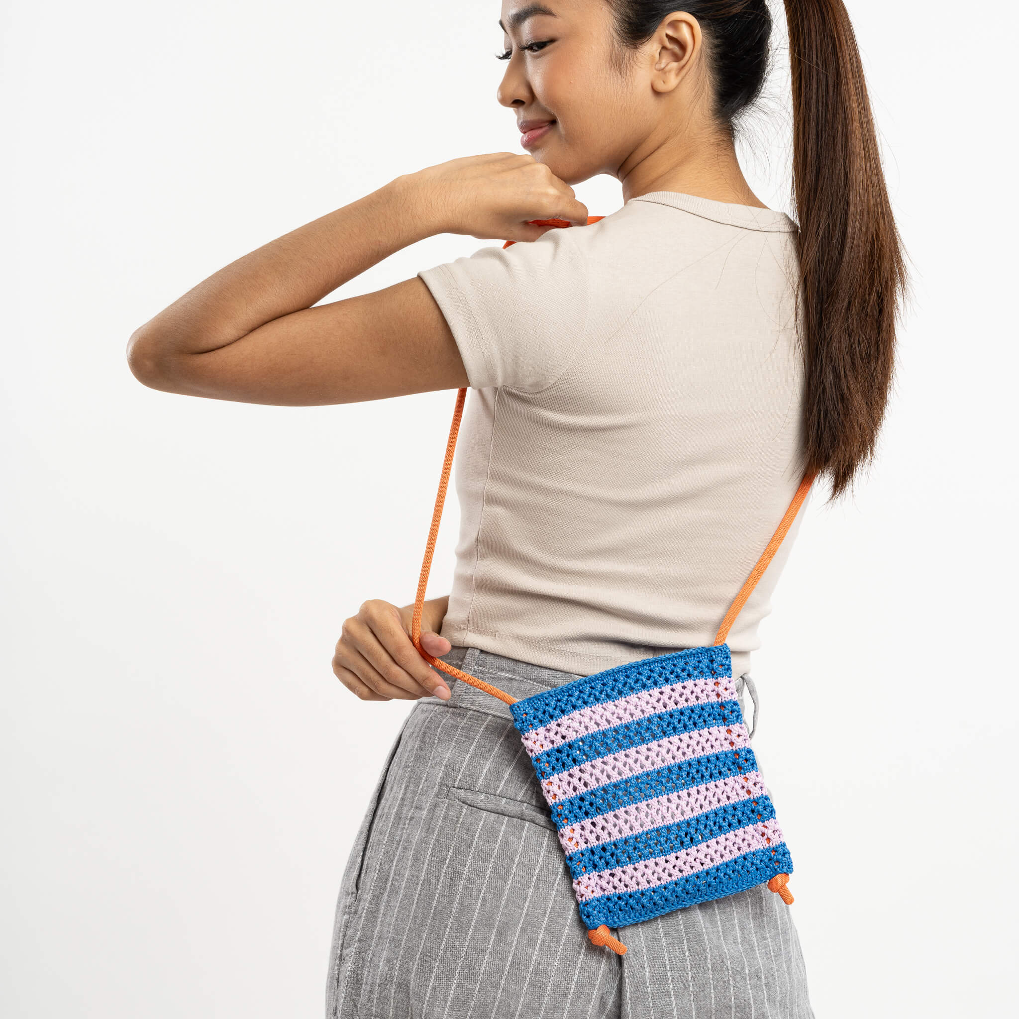 Stripe Raffia Phone Sling - Image 8