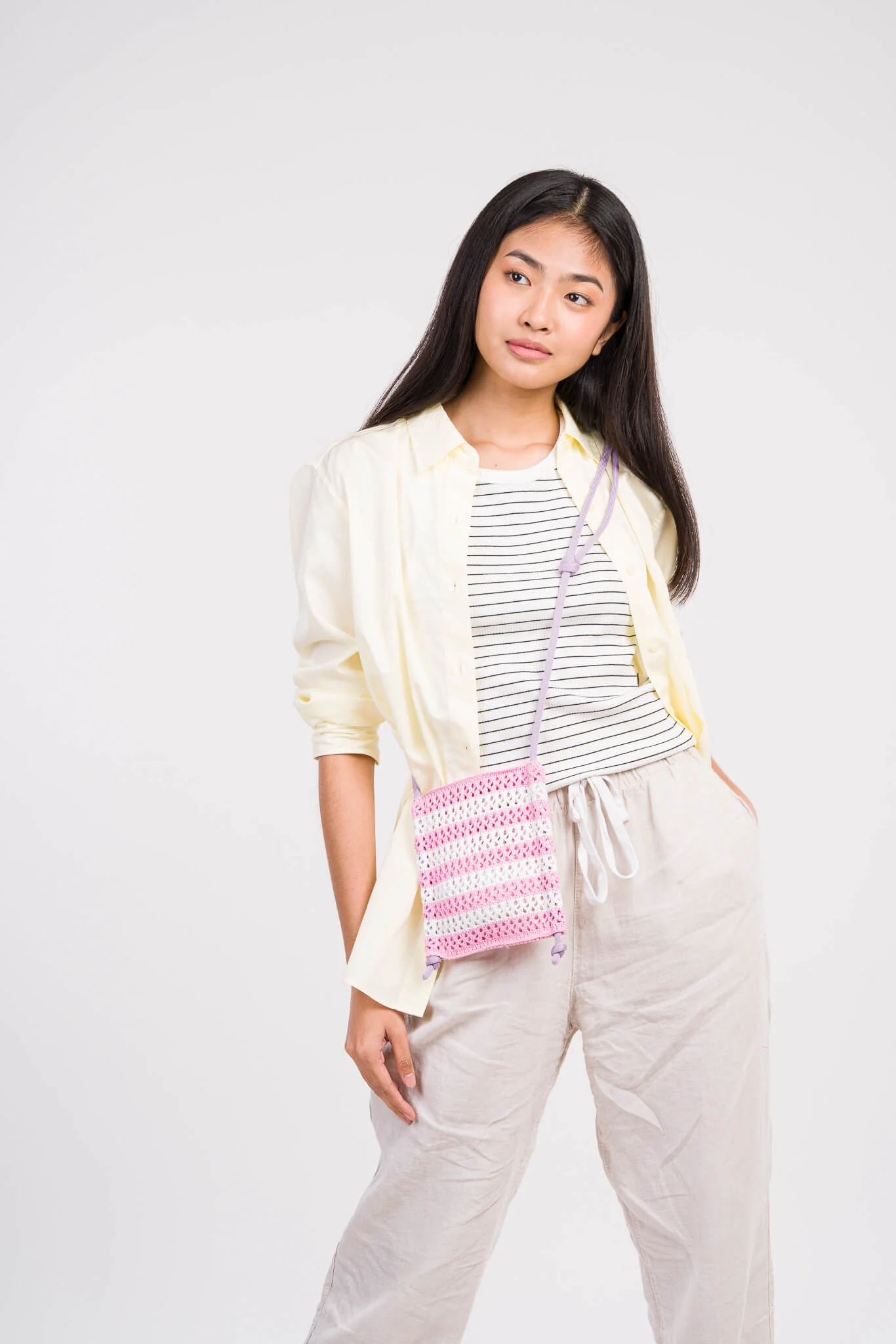 Stripe Raffia Phone Sling - Image 11