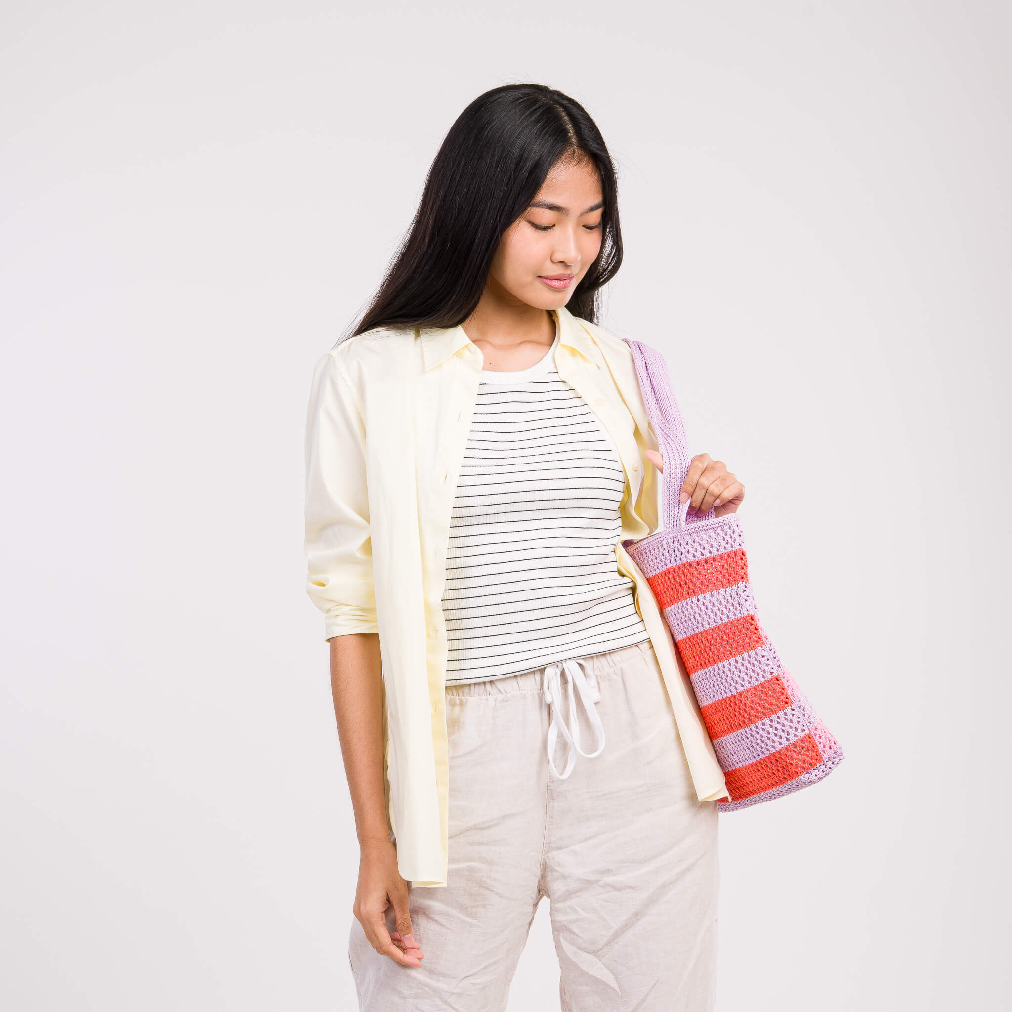 Stripe Raffia Tote - Image 3