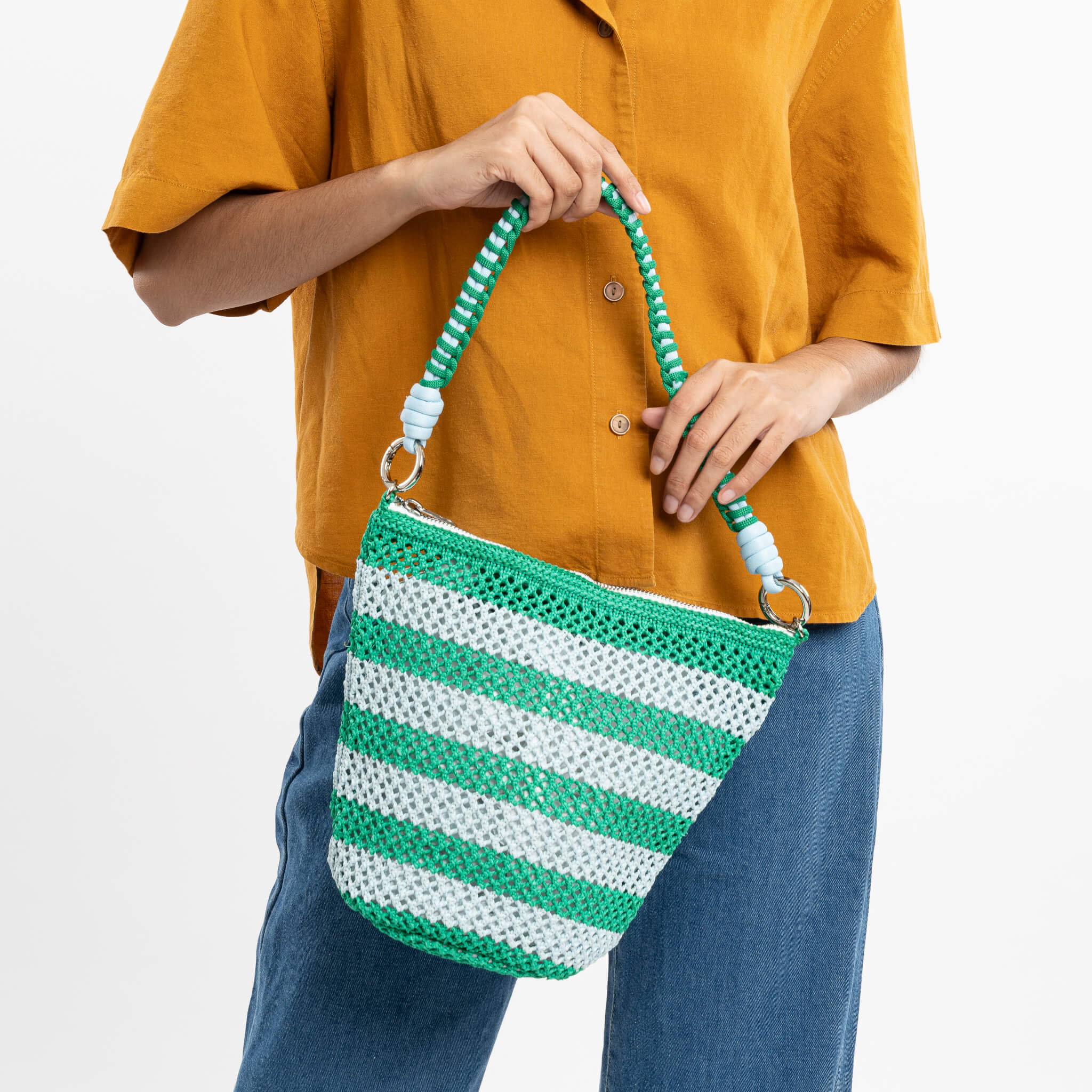 Stripe Raffia Zip Bag - Image 5